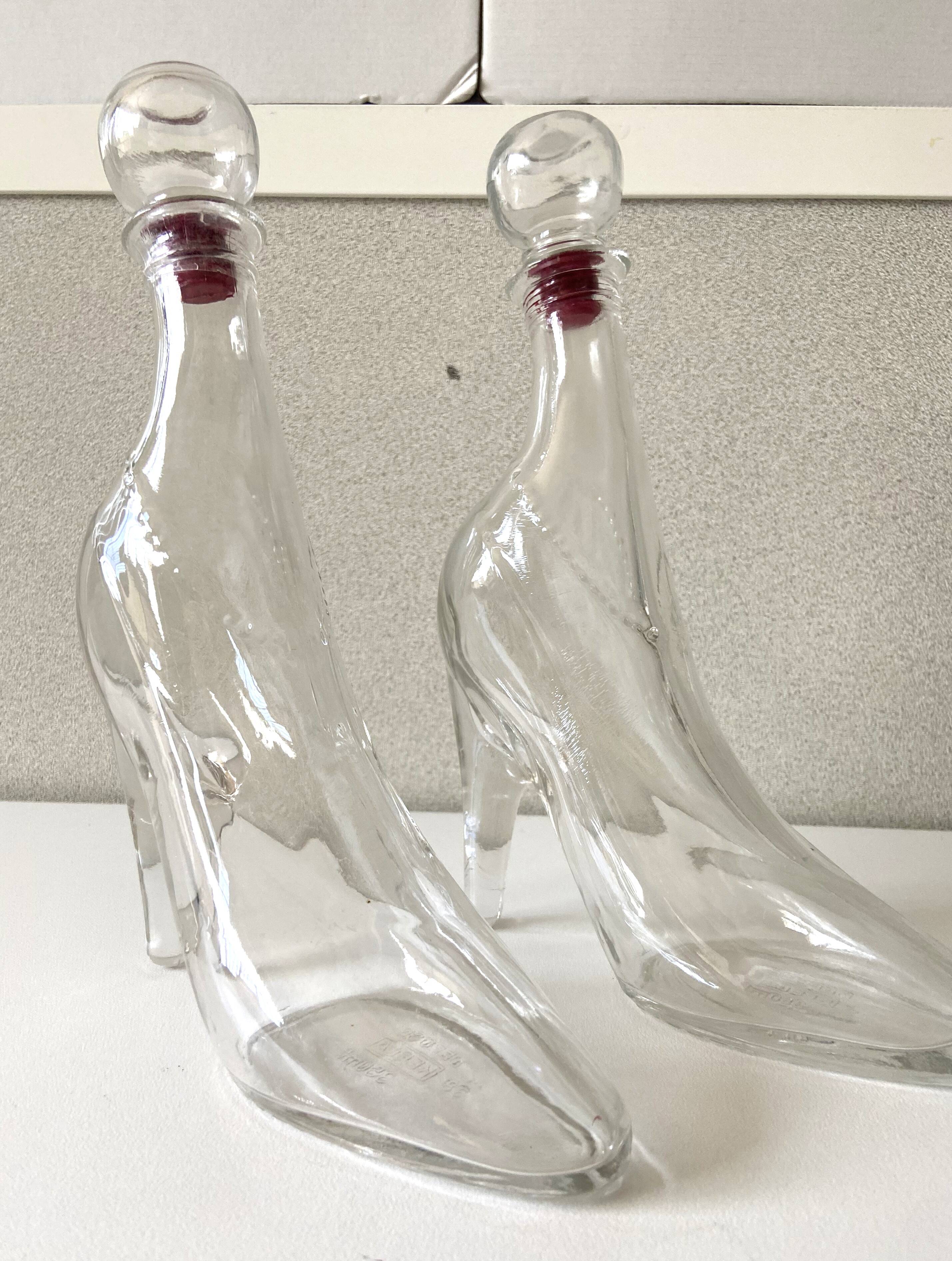 2 bottles vintage glass flacons registered model kefla france high heels