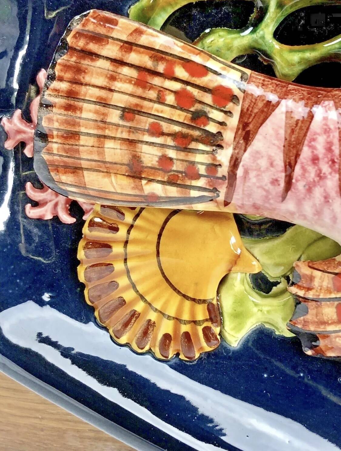 Large Vallauris slip dish 57x25 cm lobster fish