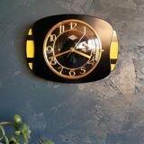 Vintage formica clock rectangular silent wall clock "Lora black yellow"