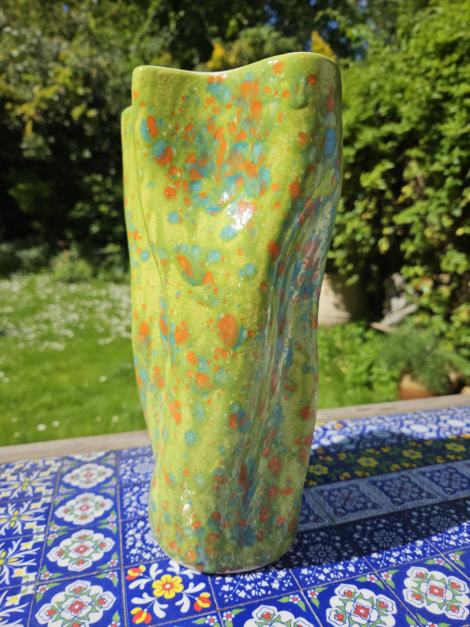 Hand enamelled handkerchief vase