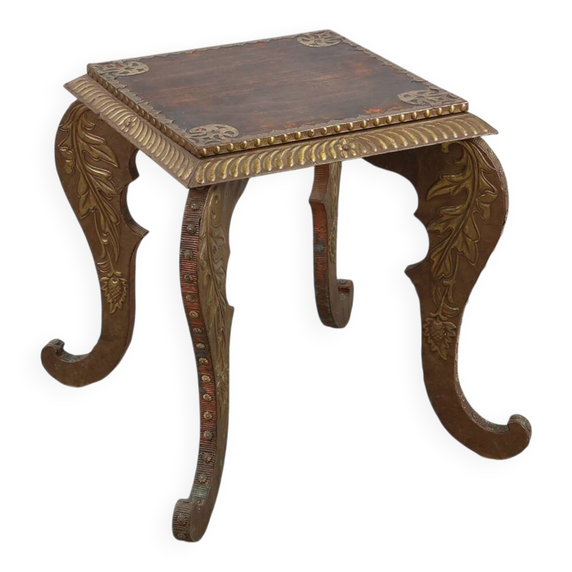 Table d'appoint Arts & Crafts en chêne et cuivre, Royaume-Uni vers 1910