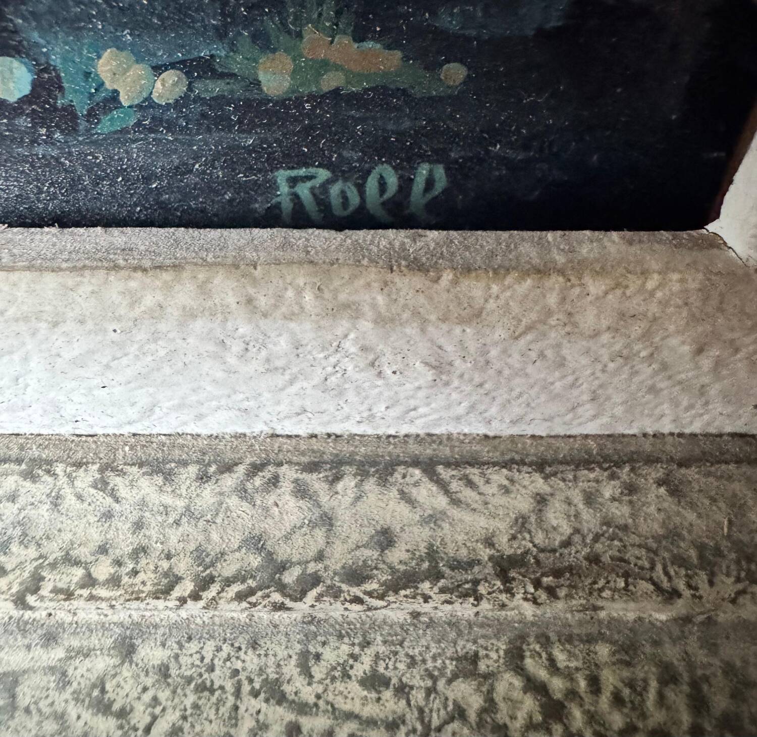 Chiaroscuro landscape painting signed ROLL, oil on cardboard, framed