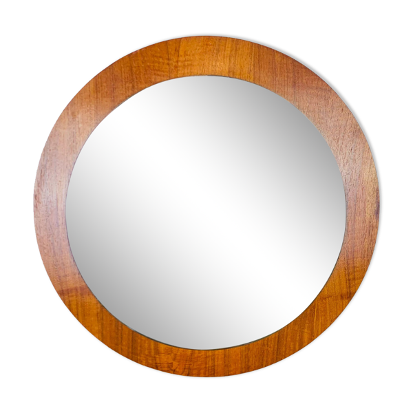 Miroir scandinave rond teck 55 cm années 60