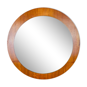 Miroir scandinave rond teck 55 cm années 60