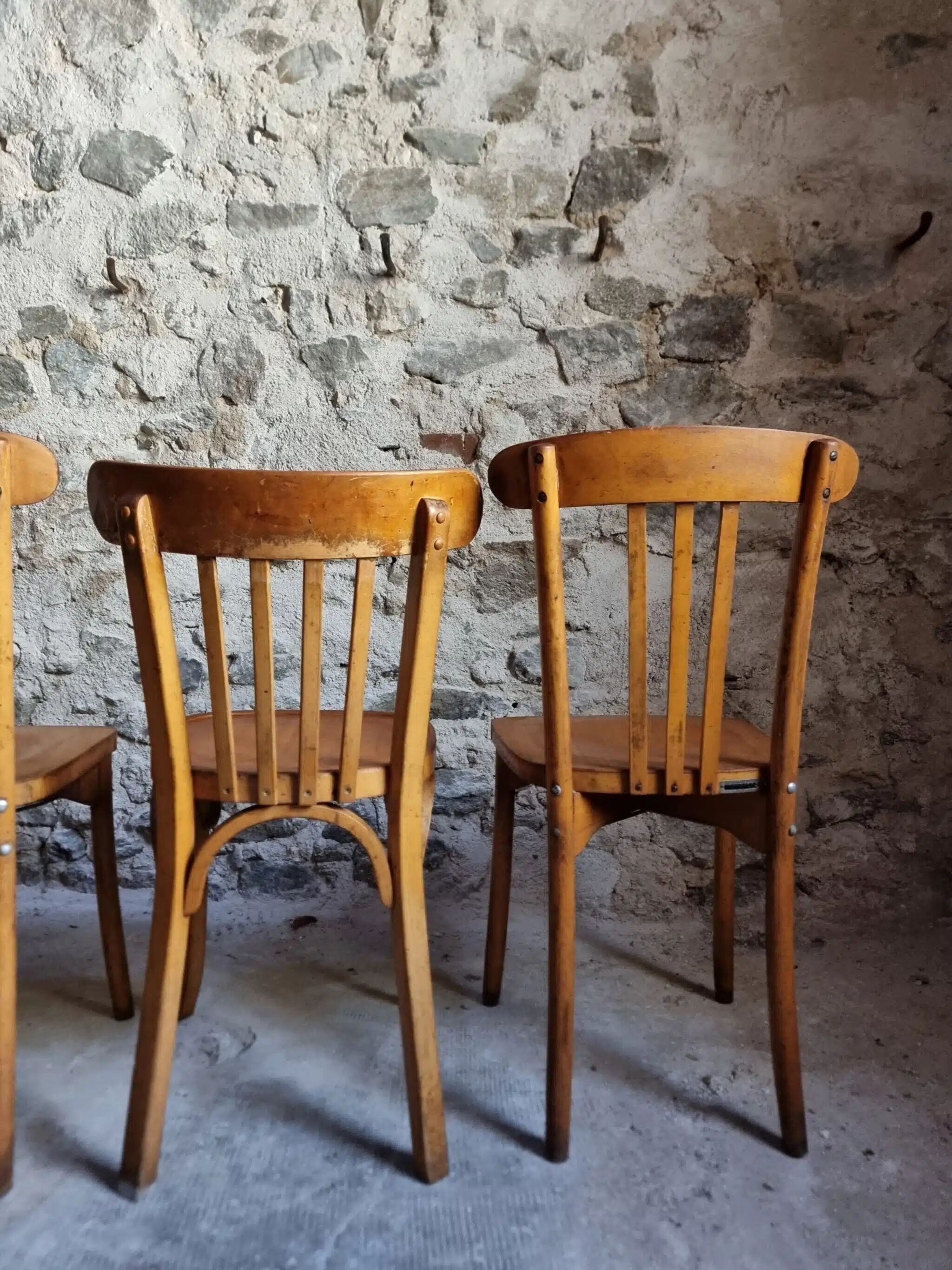 Ensemble vintage de 4 chaises bistrot françaises par Baumann & Luterma, bois de hêtre, années 1950