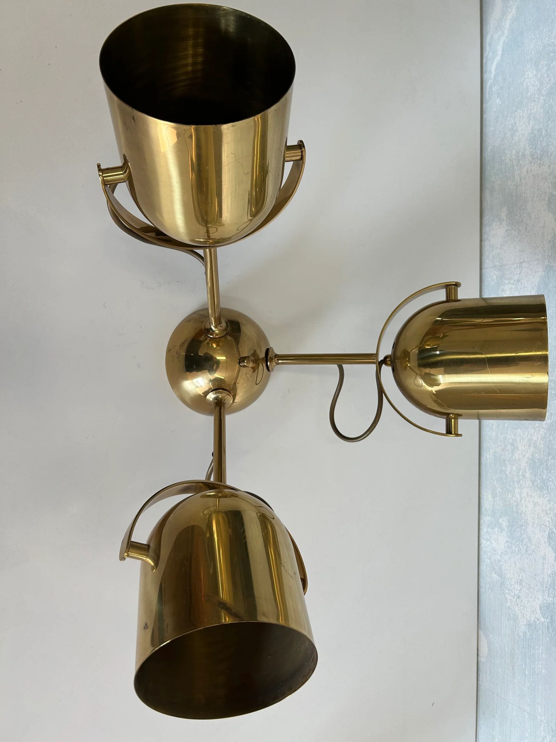Brass ceiling light with 3 adjustable spotlights by Florian Schulz, Germany, 1970s