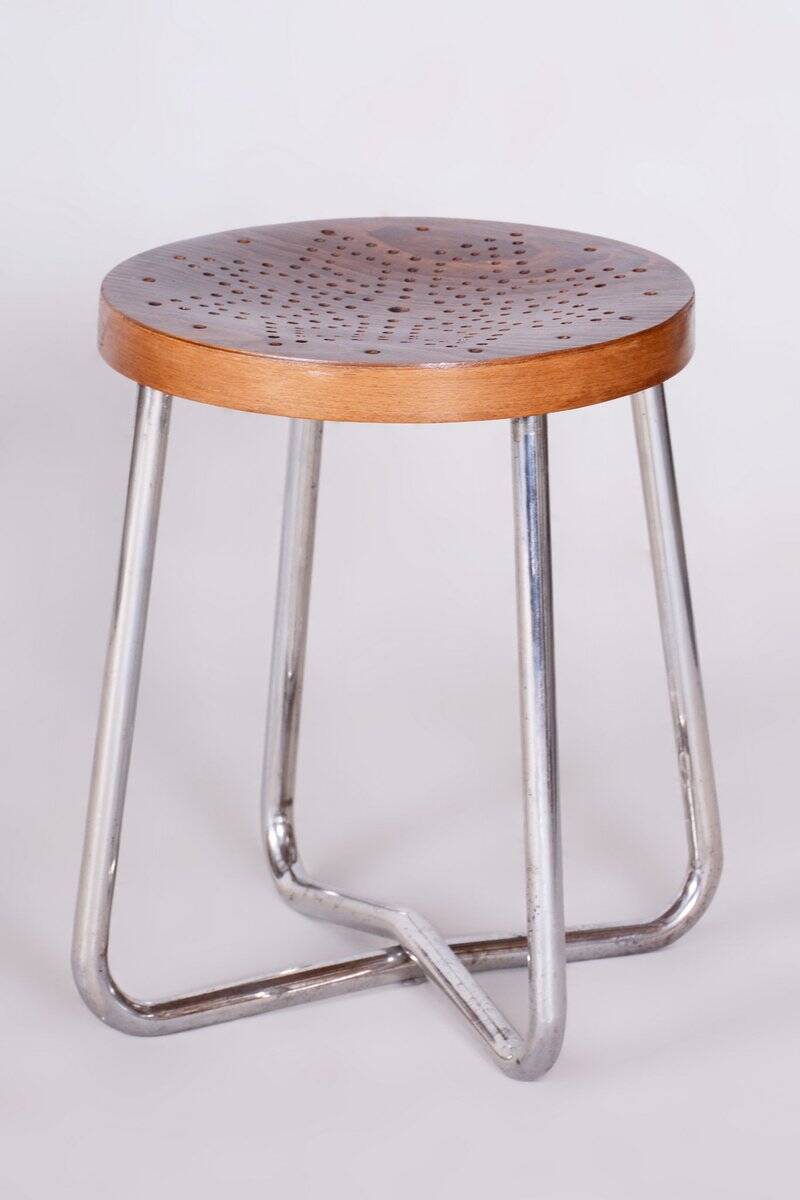 Bauhaus Stools in Chromed Steel, Beech and Plywood, Germany, 1930s, Set of 2