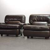 Comfortable Durlet Lounge Chairs in Chocolate Brown Leather, Set of Two 70s