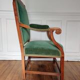 Fauteuil velours vert et bois