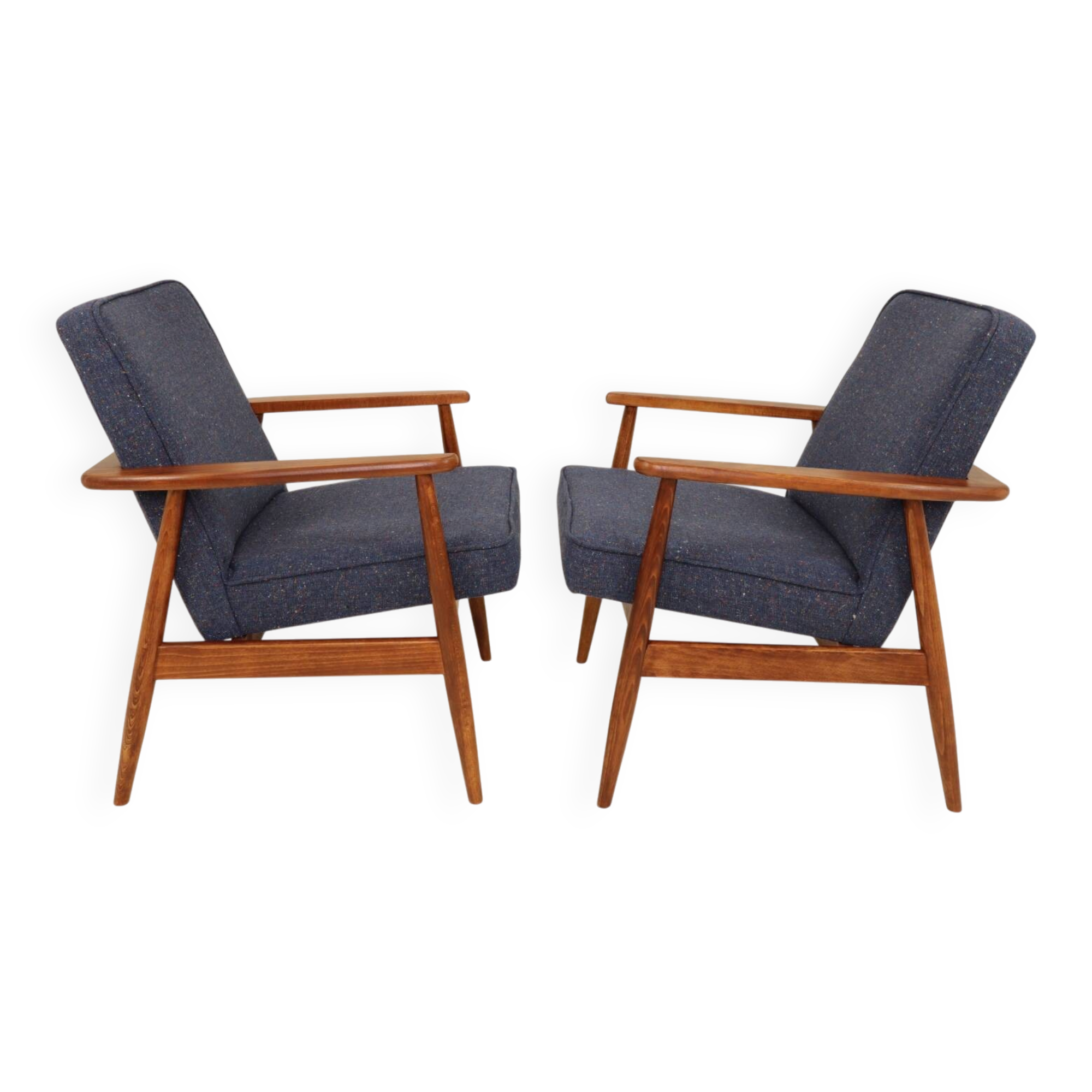 Paire de fauteuils scandinave vintage bleu marine tweed 
