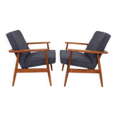 Paire de fauteuils scandinave vintage bleu marine tweed 