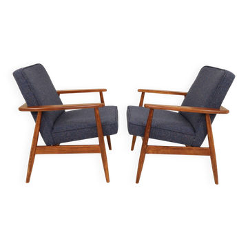 Paire de fauteuils scandinave vintage bleu marine tweed 