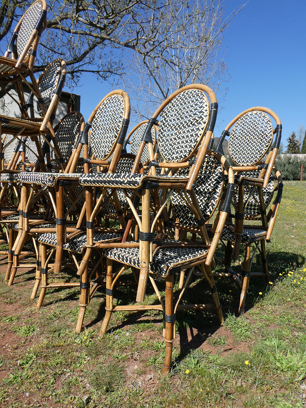 Lot of chairs Bistro terrace type Paris in rattan & braiding
