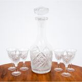 Crystal decanter with glasses, Poland, 1960s