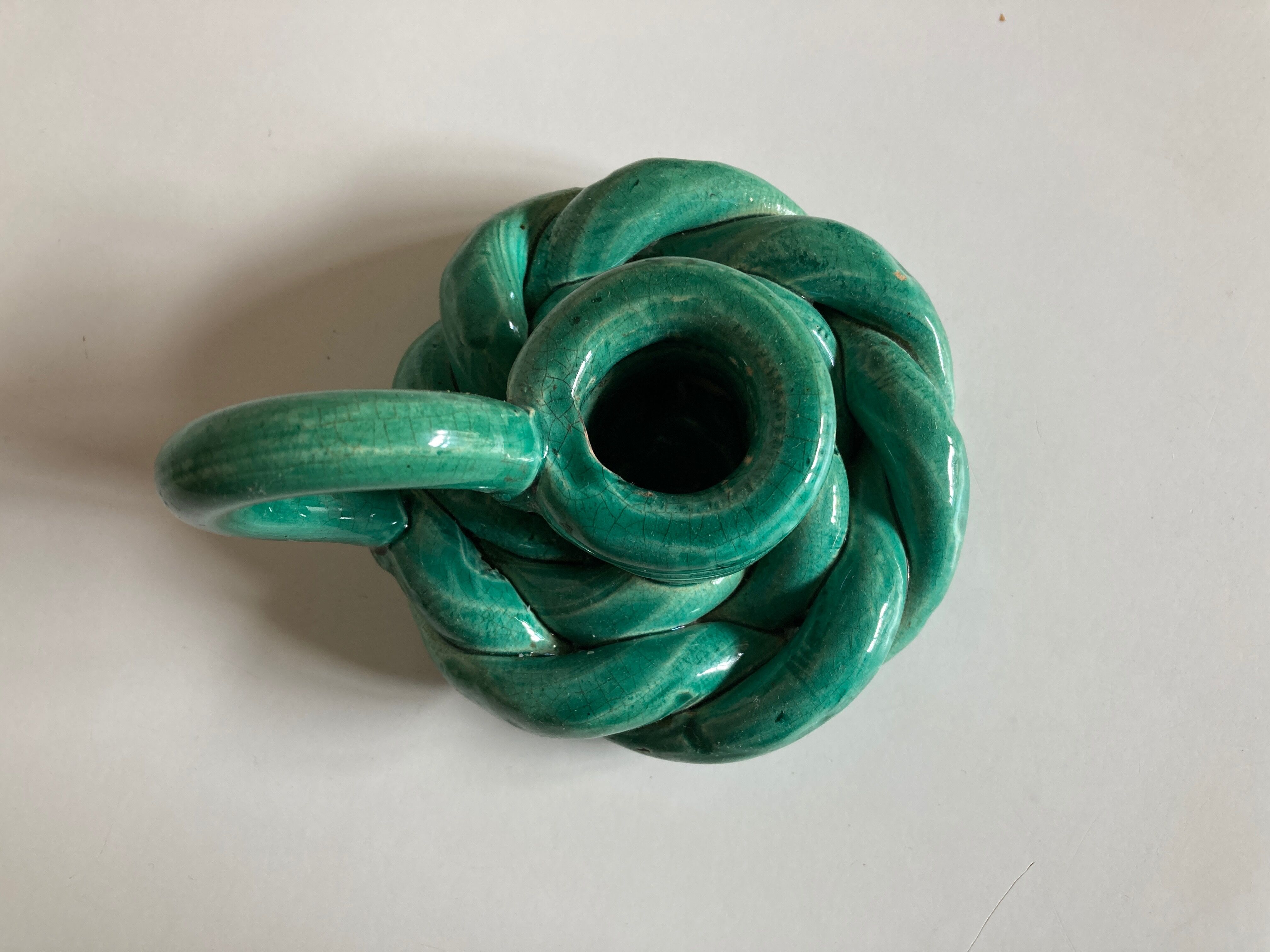 Bougeoir en terre vernissée de Vallauris vert turquoise 1950