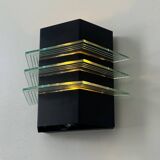 Vintage black metal and glass wall lamp, France 1980