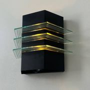 Vintage black metal and glass wall lamp, France 1980