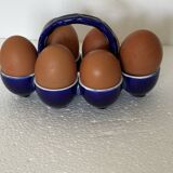 Cobalt blue earthenware egg cup service from the Georges Dreyfus workshop circa 1900