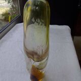 Amber-colored engraved crystal vase