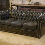 Chesterfield 3-seater sofa in black leather