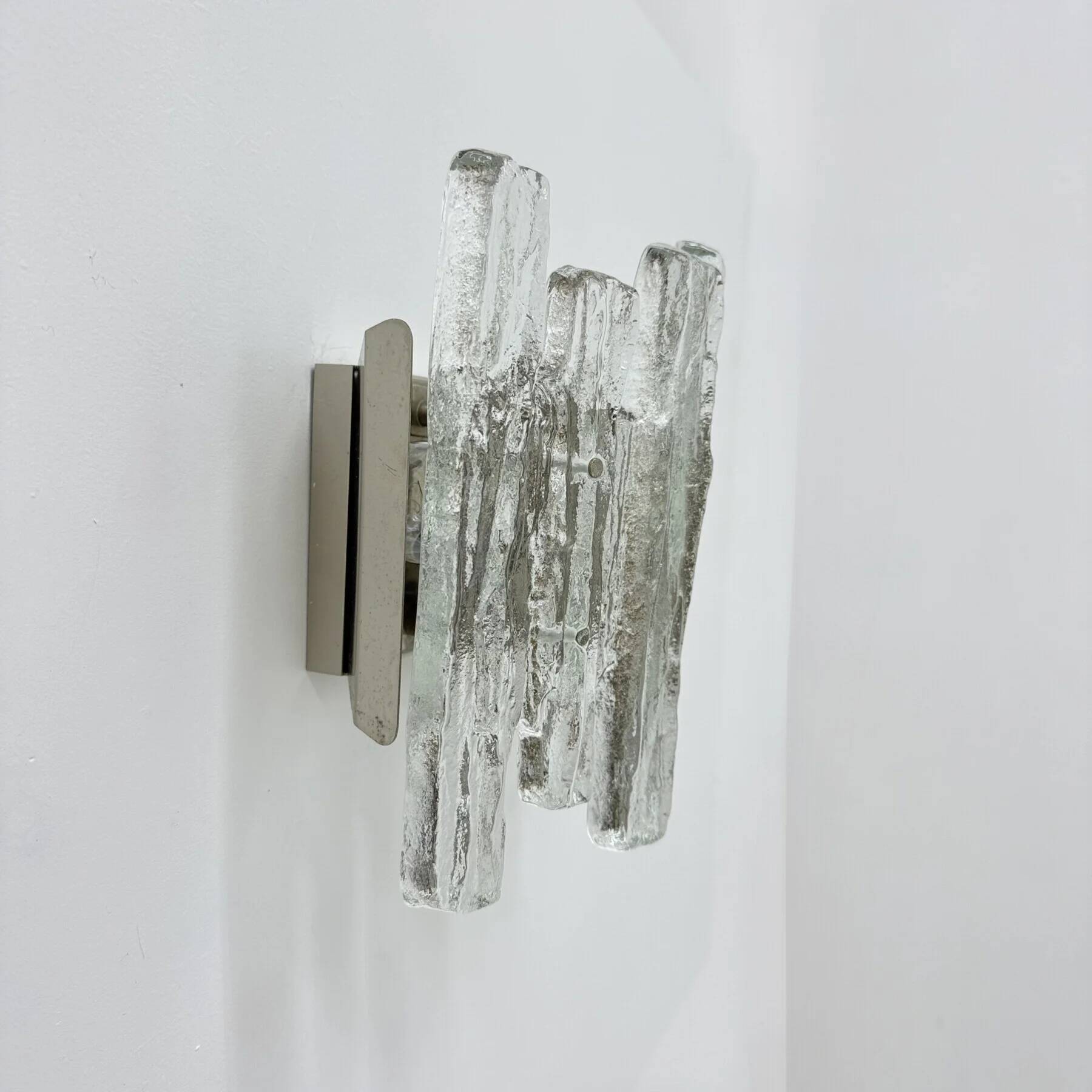 Wall sconce ice glass and metal by J.T. Kalmar for Kalmar, 60s