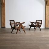 Pierre Jeanneret lounge chairs PJ-SI-29-A in teak and Cane, 1950s