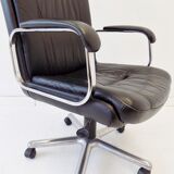 German office armchair black leather 70s