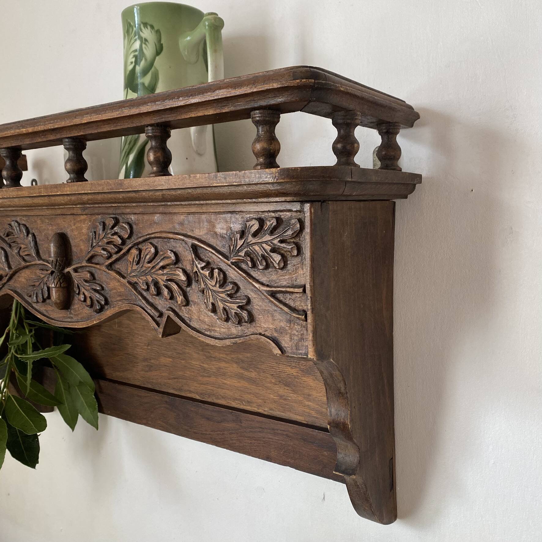 Old carved wooden kitchen shelf