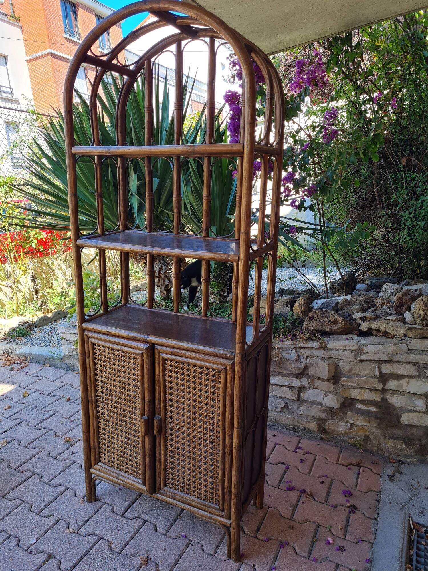 Rattan and canning furniture with vintage shelves