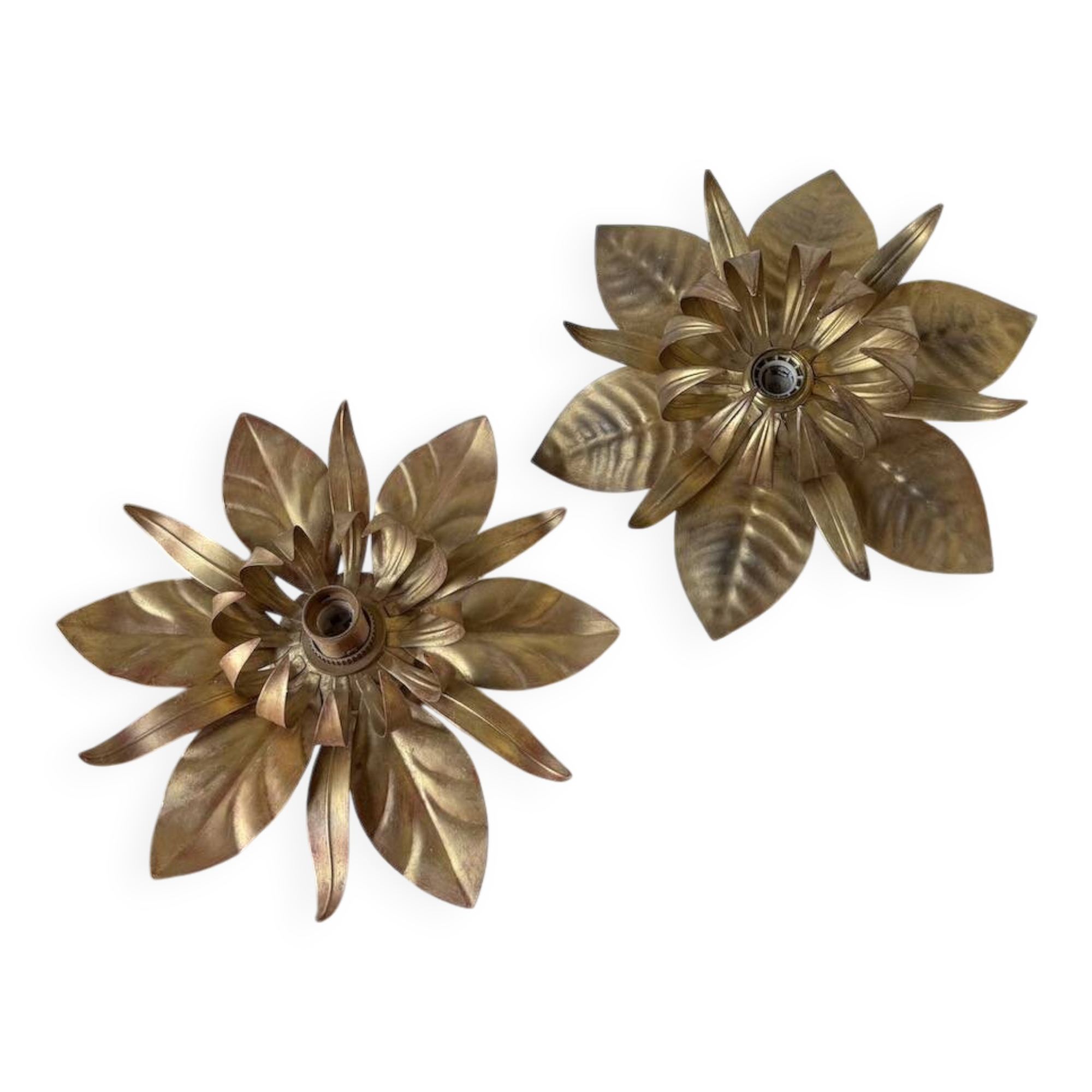 Pair of gold metal flower wall lights
