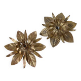 Pair of gold metal flower wall lights