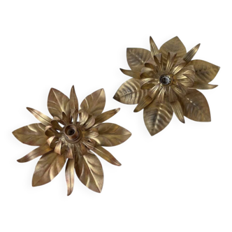 Pair of gold metal flower wall lights
