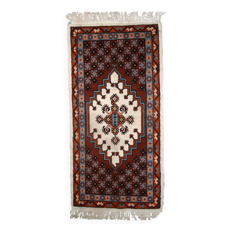 Tapis vintage fait main Berbère en laine bordeaux et blanc (81cm x 170cm)