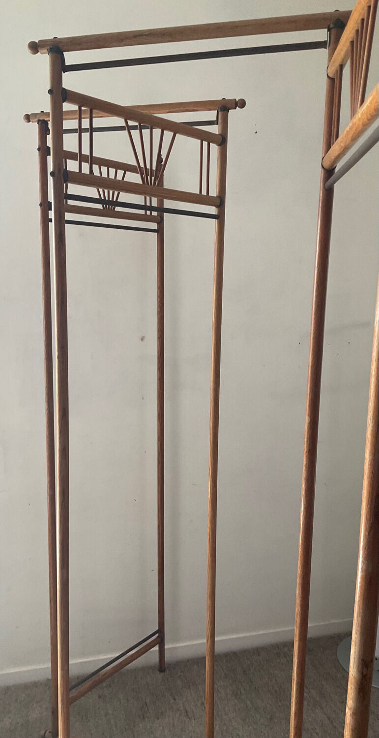 Paravent vintage des années 60 en bois et rotin
