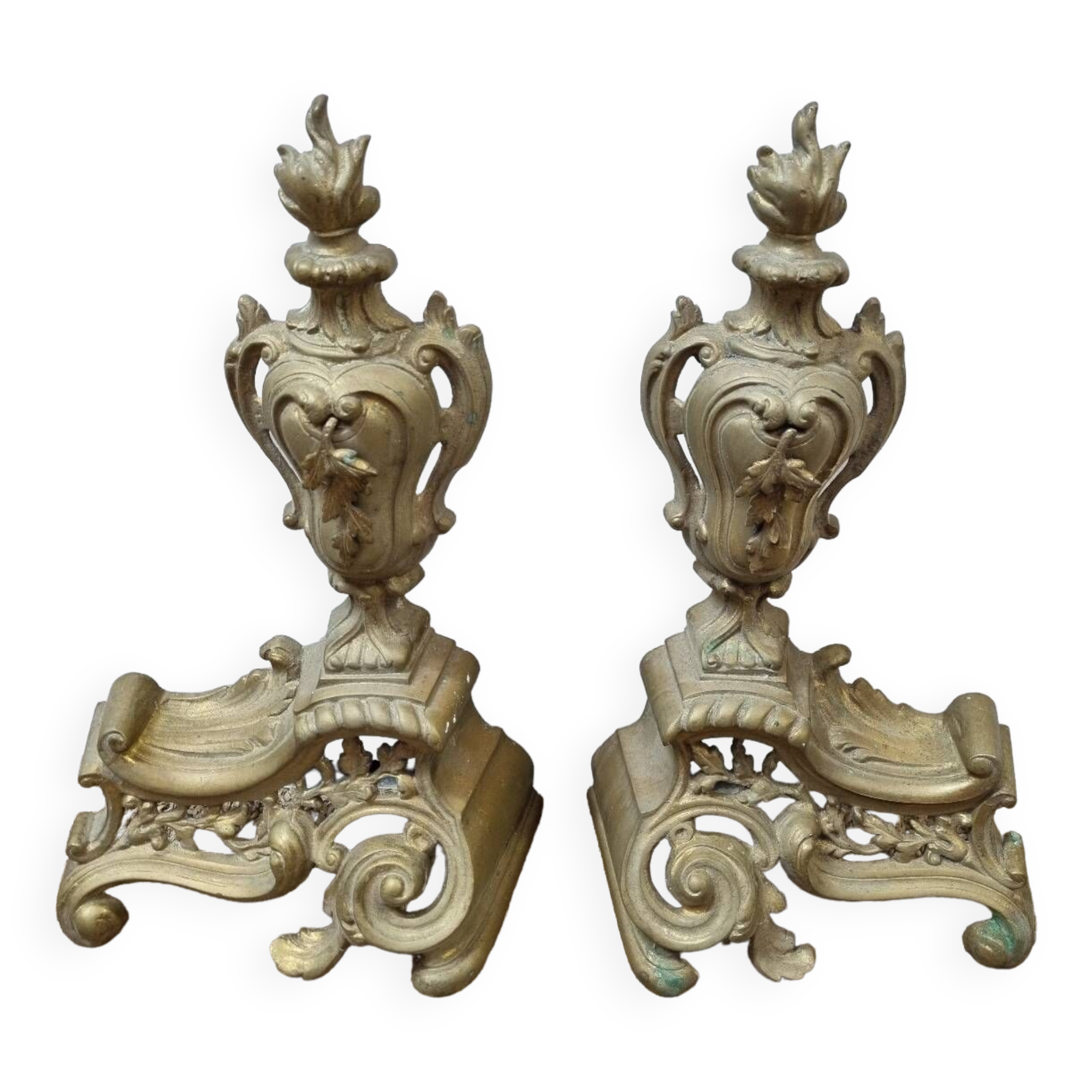 Louis XVI bronze andirons