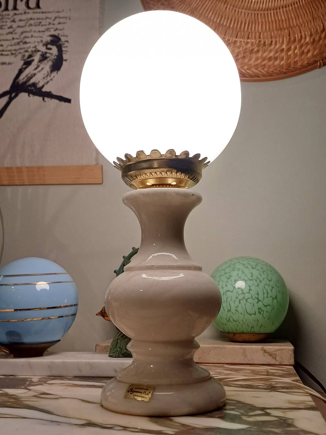 Globe lamp and alabaster base