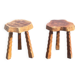 Pair of brutalist tripod stools