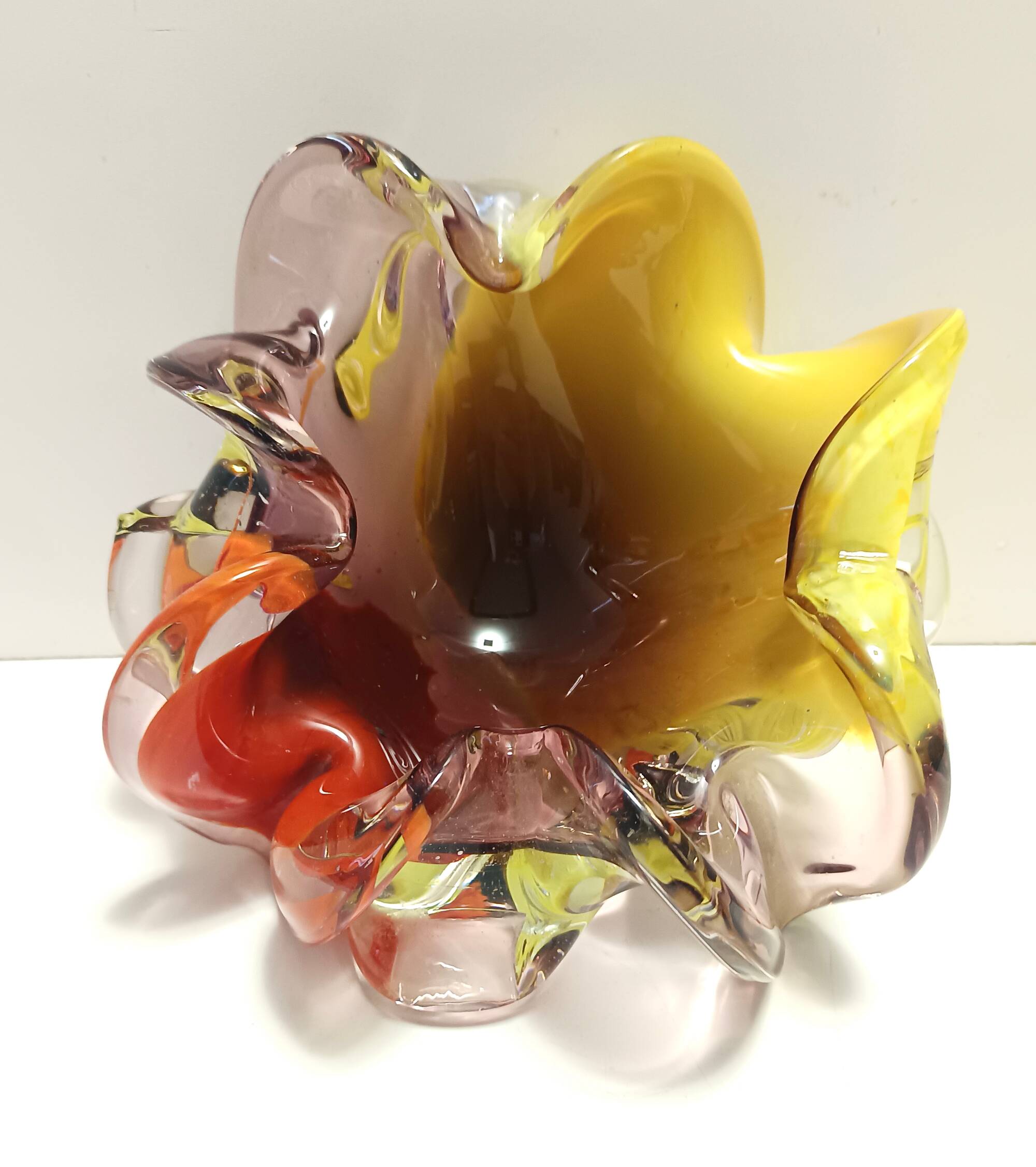 Large Polychrome Murano Glass Ashtray / Vide-Poche attr. to Toso, Italy