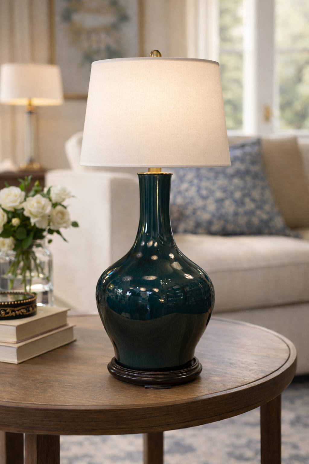 Dark green glazed ceramic table lamp