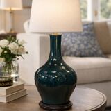 Dark green glazed ceramic table lamp