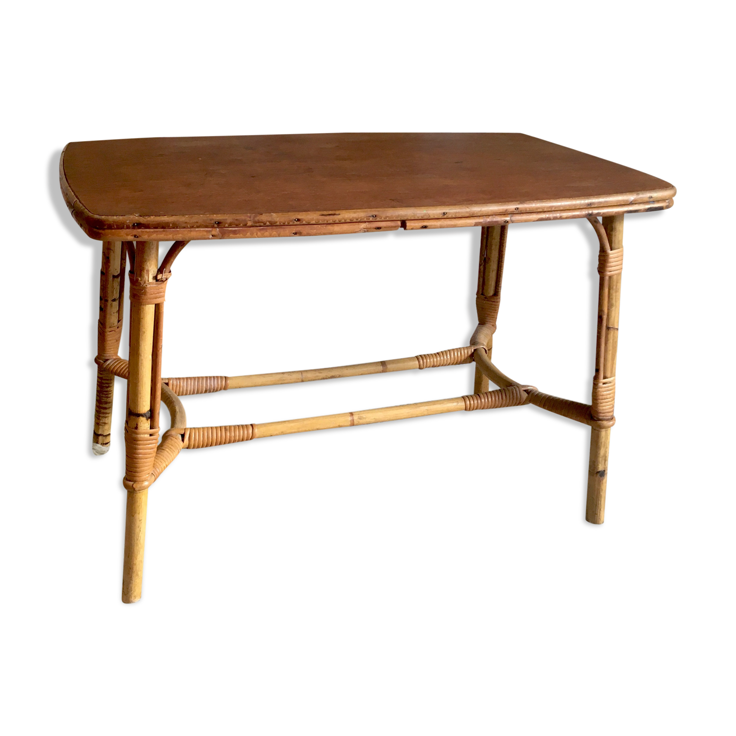 Wood and rattan coffee table - 1960s