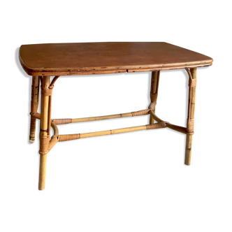 Wood and rattan coffee table - 1960s