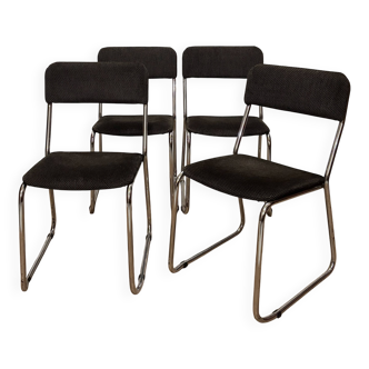Set of 4 70s velvet and chrome metal chairs