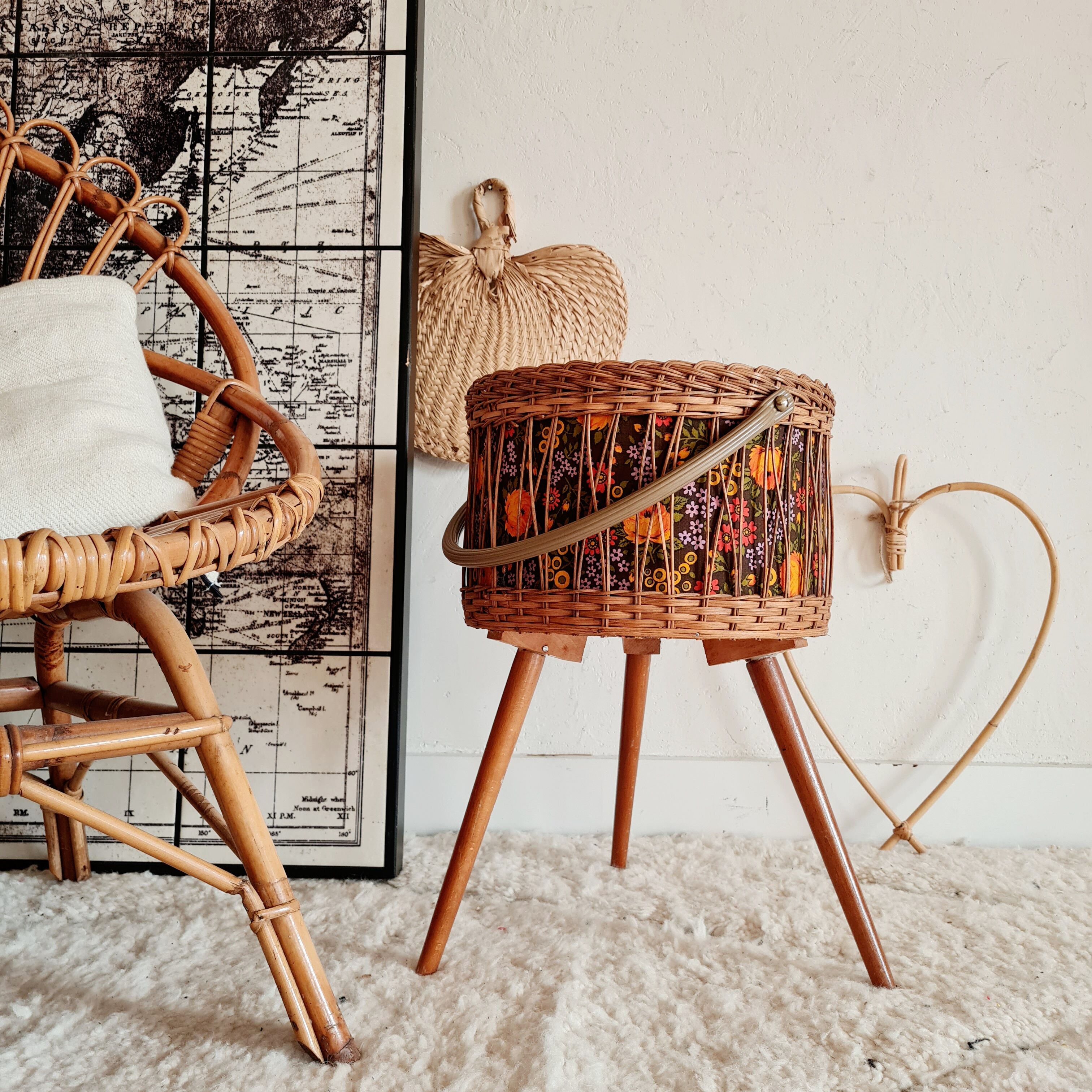 Rattan worker and old fabric feet compass