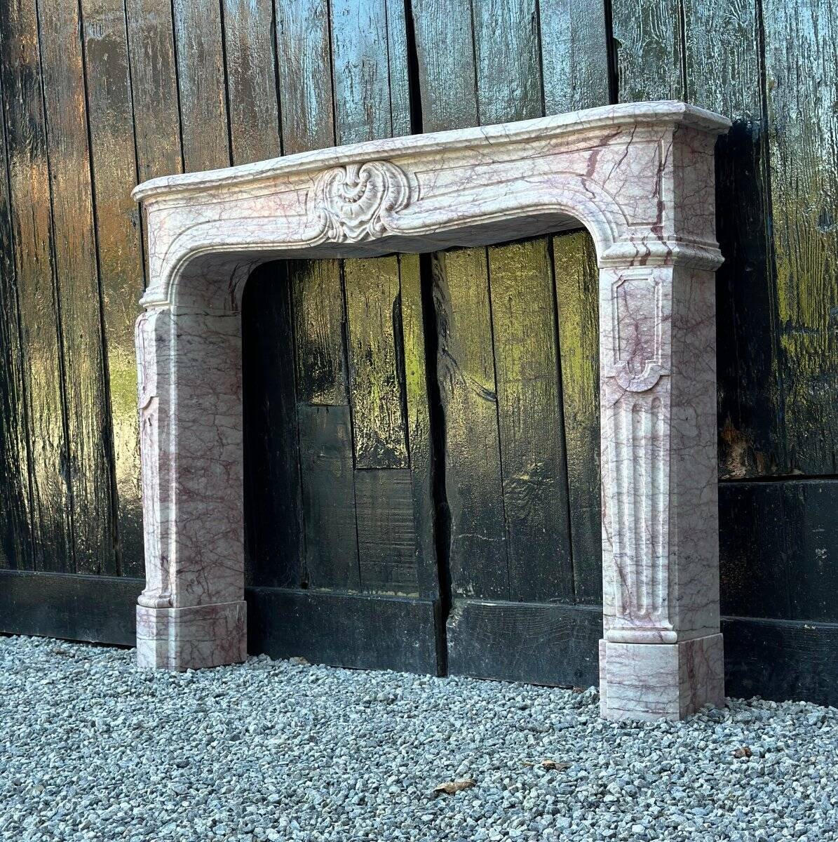 Louis XV Style Fireplace In Pink Marble, Circa 1980