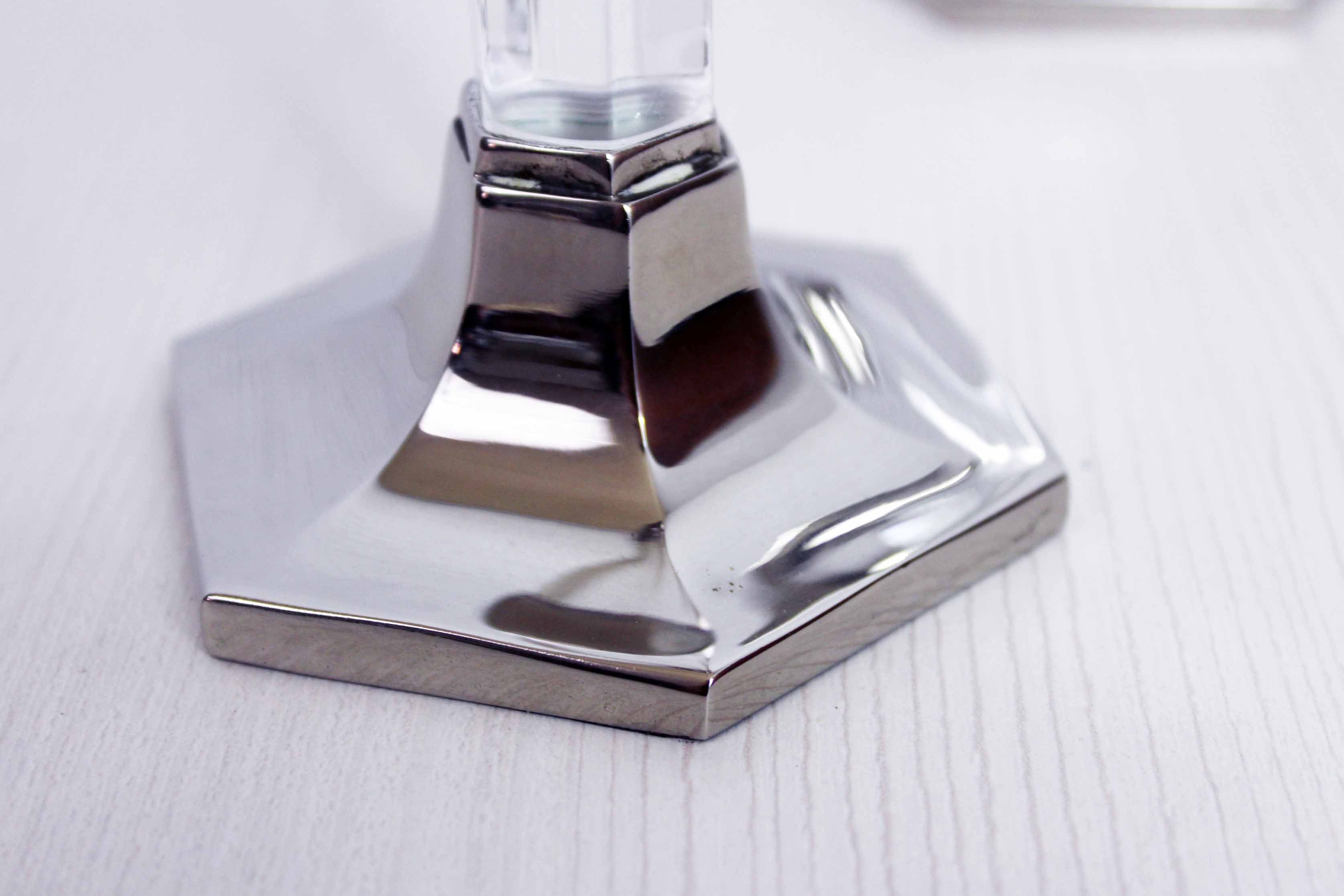 Duo of candlesticks in lucite and silver metal