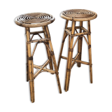 Set of 2 vintage rattan stools