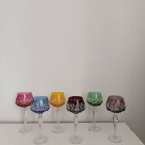 Set of 6 colored crystal stemmed glasses