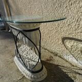Greek column console in forge iron and glass