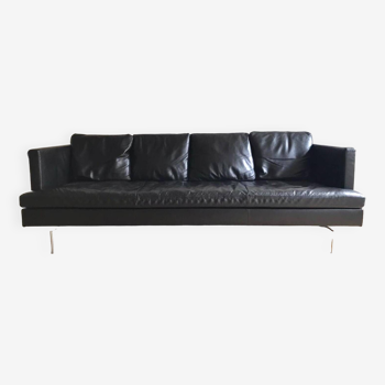 High-end black leather sofa, Ligne Roset sofa model Stricto Sensu